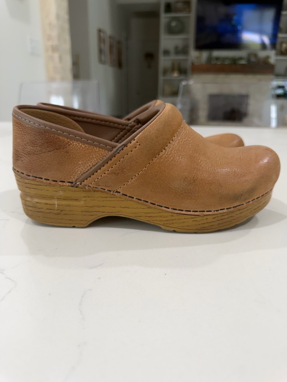 Dansko Women's Cognac Leather Slip-On Clogs